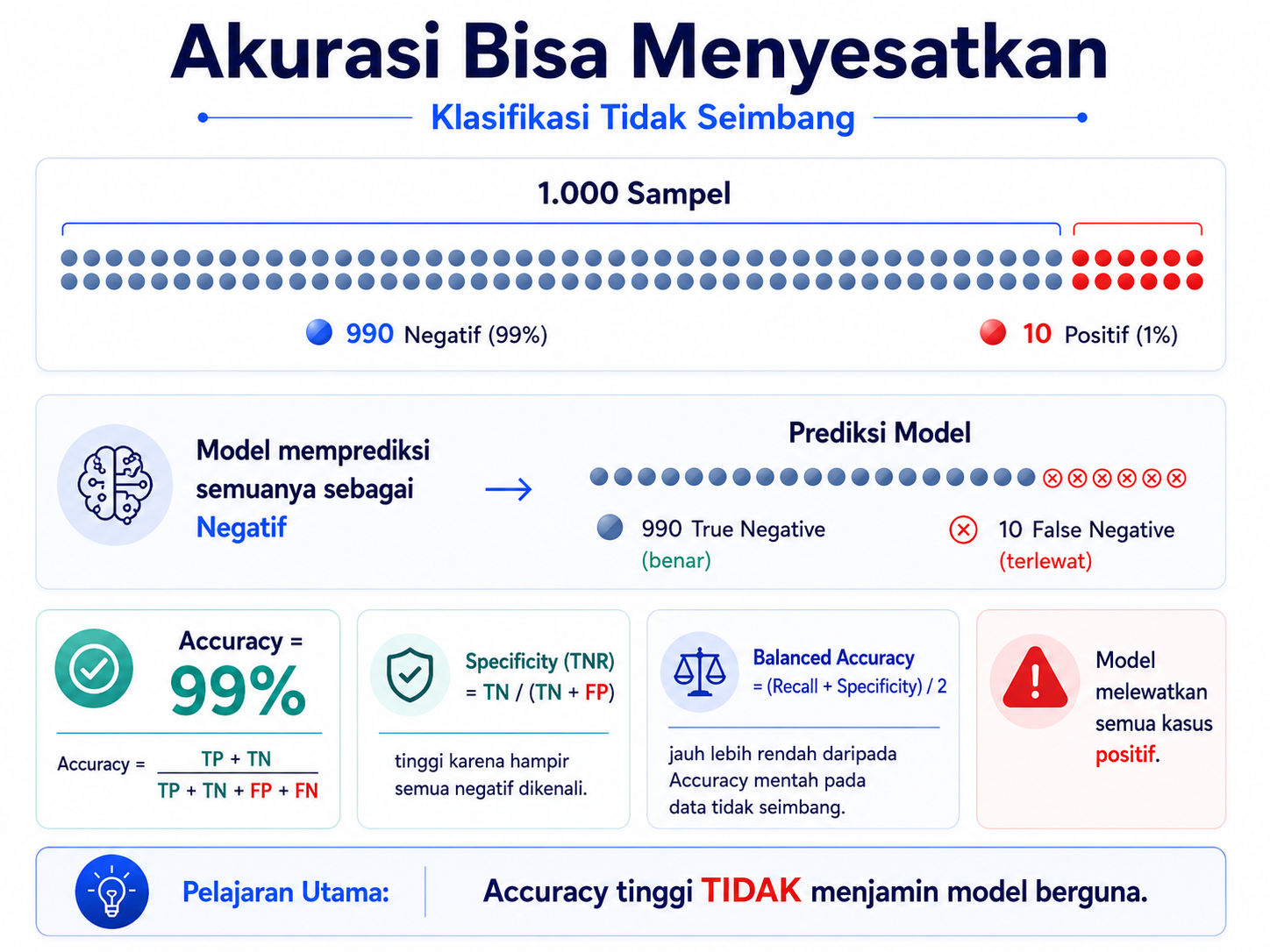 Gambar 6. Mengapa accuracy bisa menyesatkan pada data tidak seimbang.